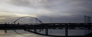 Preview wallpaper bridge, river, water, reflection, clouds, sky
