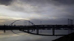 Preview wallpaper bridge, river, water, reflection, clouds, sky