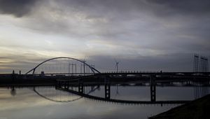 Preview wallpaper bridge, river, water, reflection, clouds, sky