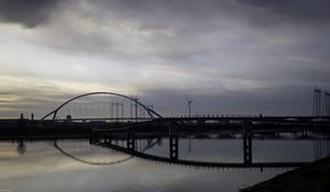 Preview wallpaper bridge, river, water, reflection, clouds, sky