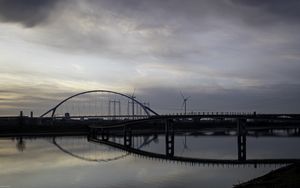 Preview wallpaper bridge, river, water, reflection, clouds, sky