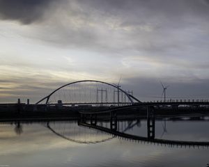 Preview wallpaper bridge, river, water, reflection, clouds, sky