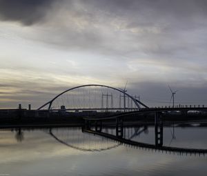 Preview wallpaper bridge, river, water, reflection, clouds, sky