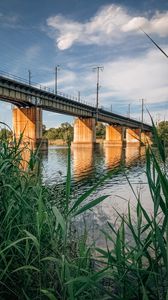 Preview wallpaper bridge, river, water, reeds