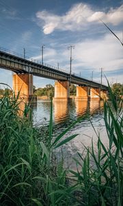 Preview wallpaper bridge, river, water, reeds