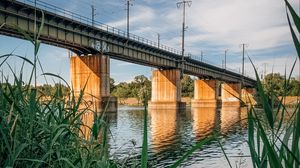 Preview wallpaper bridge, river, water, reeds