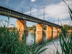 Preview wallpaper bridge, river, water, reeds