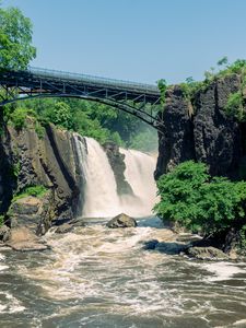 Preview wallpaper bridge, river, waterfall, nature