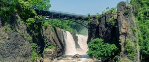 Preview wallpaper bridge, river, waterfall, nature