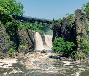 Preview wallpaper bridge, river, waterfall, nature