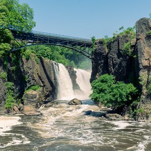 Preview wallpaper bridge, river, waterfall, nature