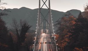 Preview wallpaper bridge, road, aerial view, mountains, long exposure