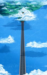 Preview wallpaper bridge, road, aerial view, clouds, water, art