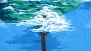 Preview wallpaper bridge, road, aerial view, clouds, water, art