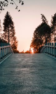 Preview wallpaper bridge, road, asphalt, sunset, dusk