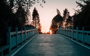 Preview wallpaper bridge, road, asphalt, sunset, dusk