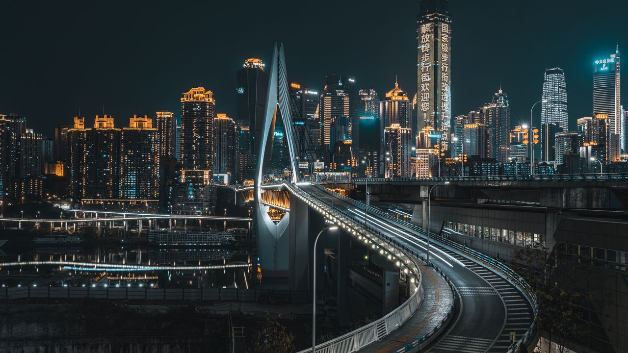 Wallpaper bridge, road, buildings, city, architecture