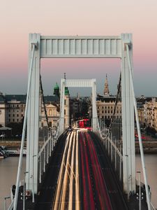 Preview wallpaper bridge, road, buildings, long exposure, architecture