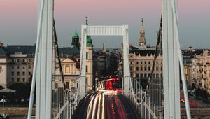 Preview wallpaper bridge, road, buildings, long exposure, architecture