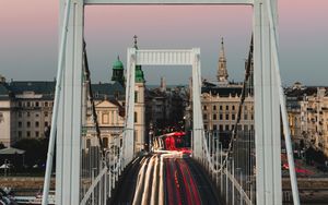 Preview wallpaper bridge, road, buildings, long exposure, architecture