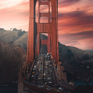 Preview wallpaper bridge, road, cars, mountains