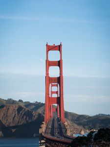 Preview wallpaper bridge, road, cars, architecture, rocks