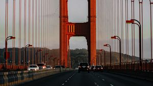 Preview wallpaper bridge, road, cars, sky