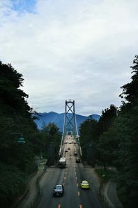 Preview wallpaper bridge, road, cars, trees, mountains, distance