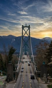 Preview wallpaper bridge, road, cars, trees, hills