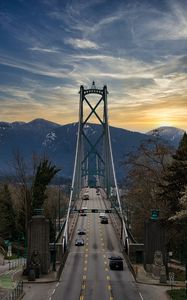 Preview wallpaper bridge, road, cars, trees, hills