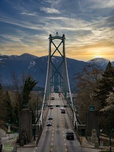 Preview wallpaper bridge, road, cars, trees, hills