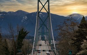 Preview wallpaper bridge, road, cars, trees, hills