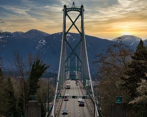 Preview wallpaper bridge, road, cars, trees, hills