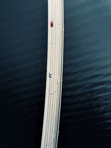 Preview wallpaper bridge, road, cars, water, aerial view