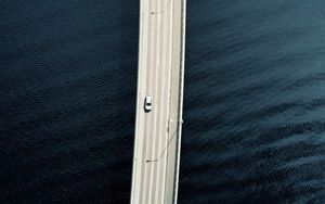 Preview wallpaper bridge, road, cars, water, aerial view