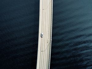 Preview wallpaper bridge, road, cars, water, aerial view