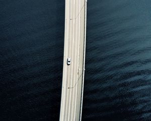 Preview wallpaper bridge, road, cars, water, aerial view