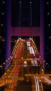 Preview wallpaper bridge, road, light, long exposure, backlight, dark