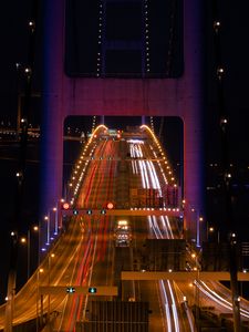 Preview wallpaper bridge, road, light, long exposure, backlight, dark