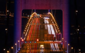 Preview wallpaper bridge, road, light, long exposure, backlight, dark