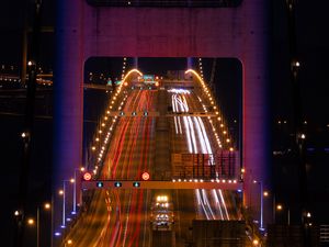 Preview wallpaper bridge, road, light, long exposure, backlight, dark
