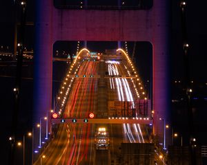 Preview wallpaper bridge, road, light, long exposure, backlight, dark