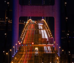 Preview wallpaper bridge, road, light, long exposure, backlight, dark