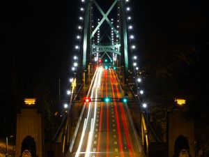 Preview wallpaper bridge, road, lights, illumination, night, dark