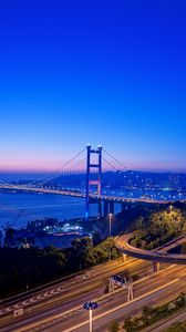 Preview wallpaper bridge, road, lights, twilight, city