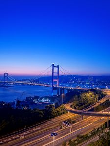 Preview wallpaper bridge, road, lights, twilight, city