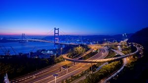 Preview wallpaper bridge, road, lights, twilight, city