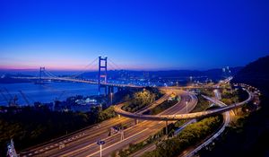 Preview wallpaper bridge, road, lights, twilight, city
