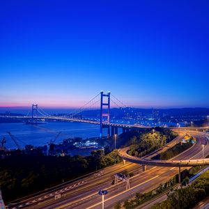 Preview wallpaper bridge, road, lights, twilight, city