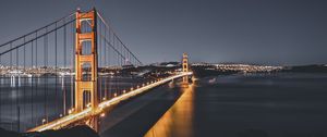 Preview wallpaper bridge, road, lights, sea, city, night